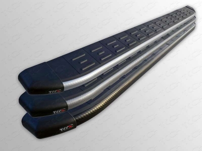 Пороги алюминиевые ТСС с накладкой для Volkswagen Amarok 2010-2016